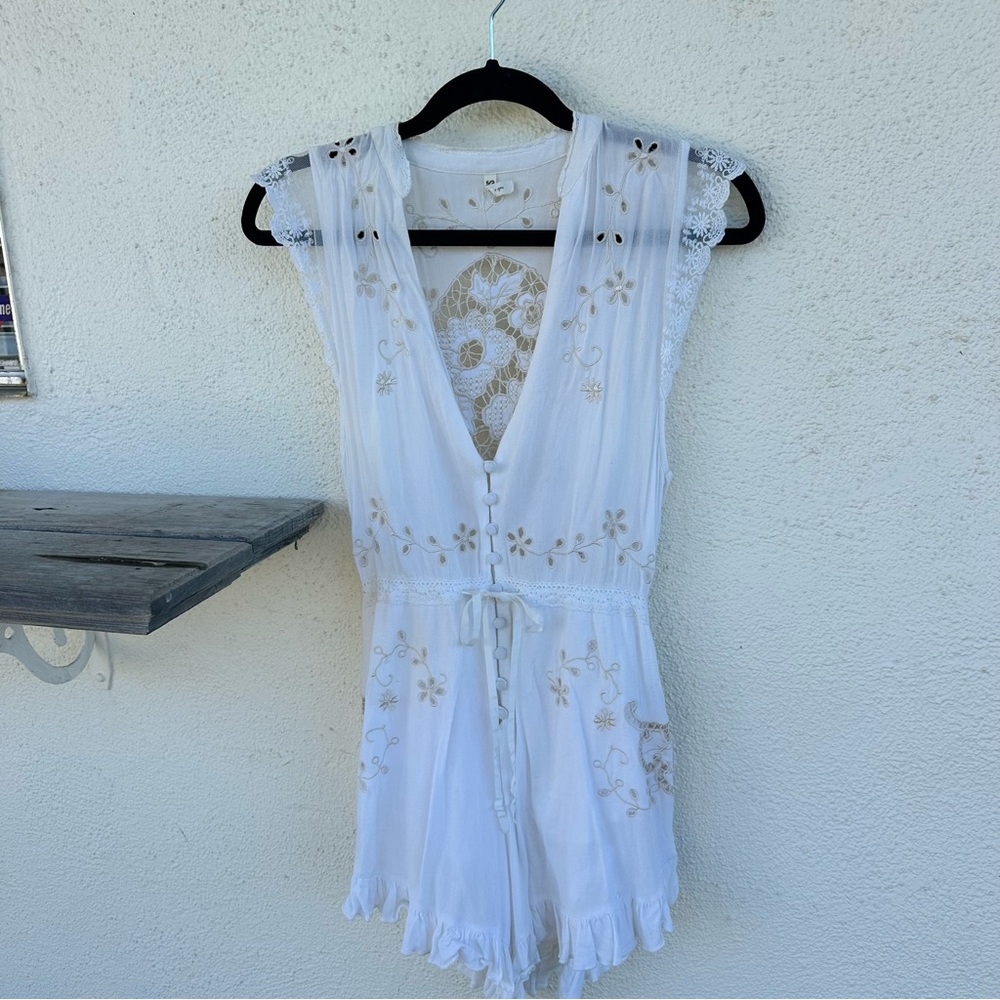 Spell White Eyelet Lace Trim Romper - Picture 3 of 9